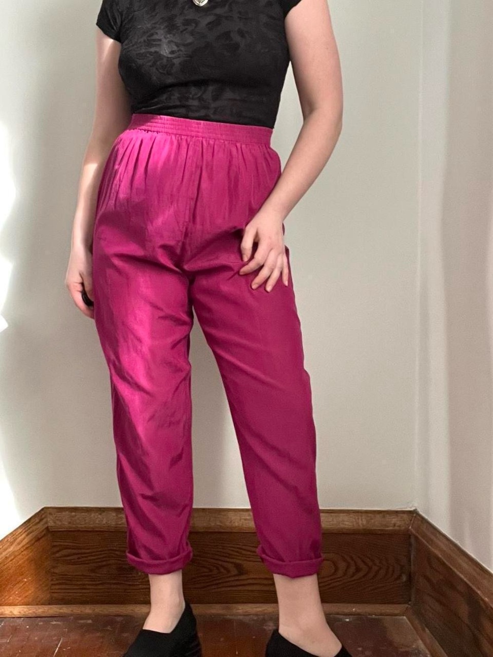Vintage Esprit bright magenta pink purple silk blend high waisted track pants